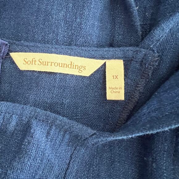 Soft Surroundings Linen Blend Cold Shoulder Blouse Top Women's Plus Size 1X Blue - Picture 4 of 5